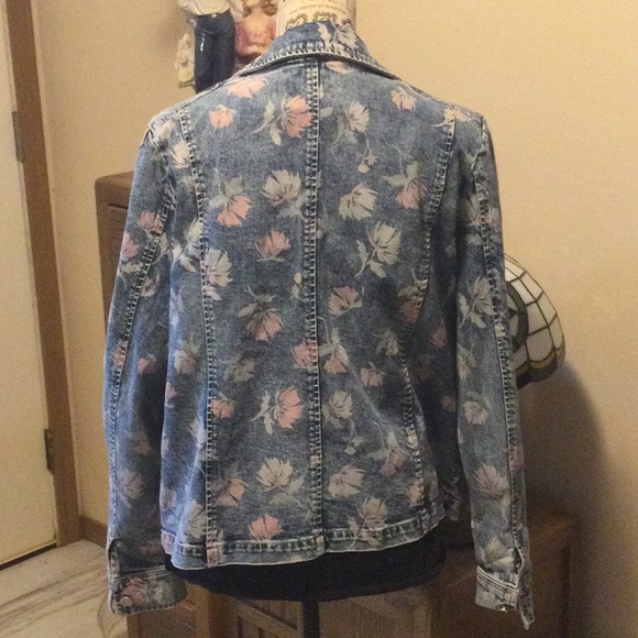 Wash Lab Floral Print Denim Moto Jacket - Picture 2 of 4